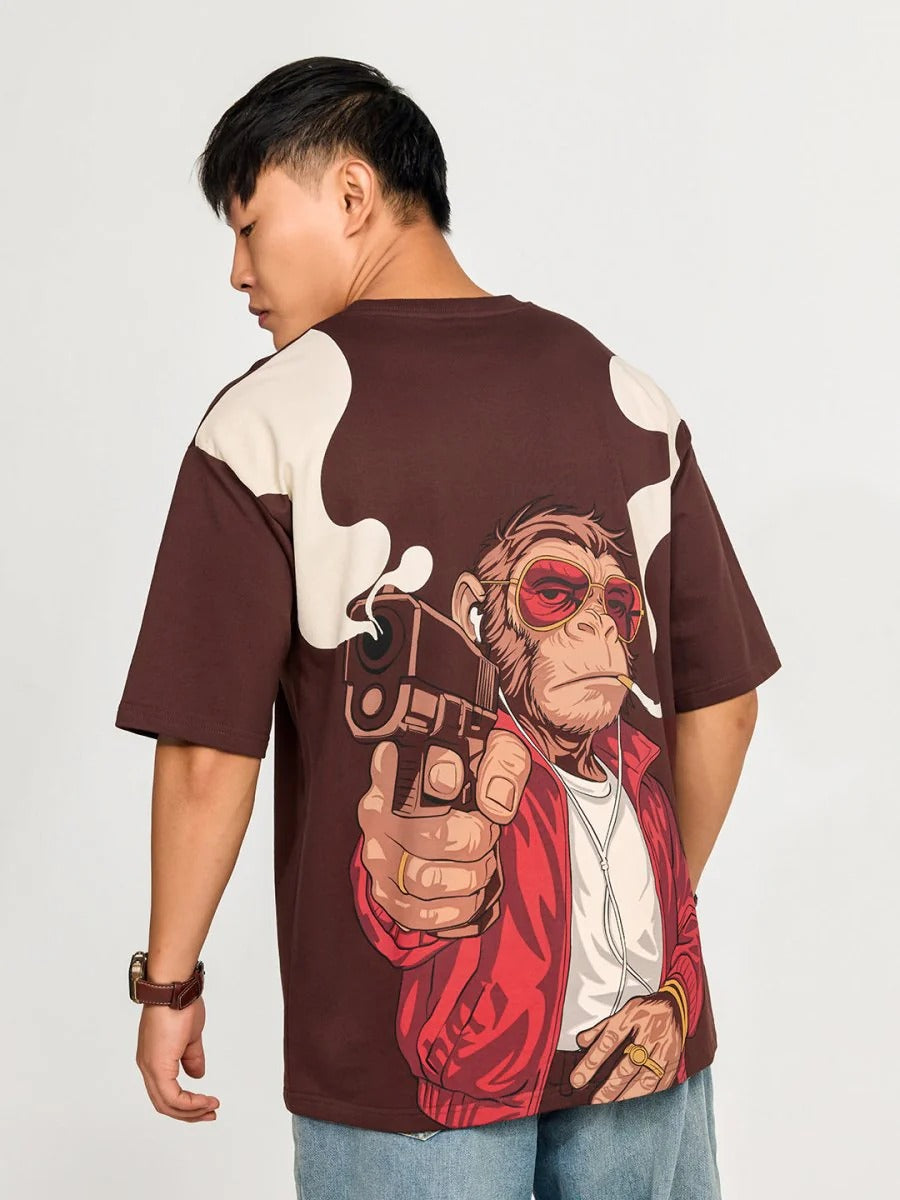 Men's Brown Oversized Graphic Typography T-Shirt – Premium Cotton Relaxed Fit Casual Streetwear Tee