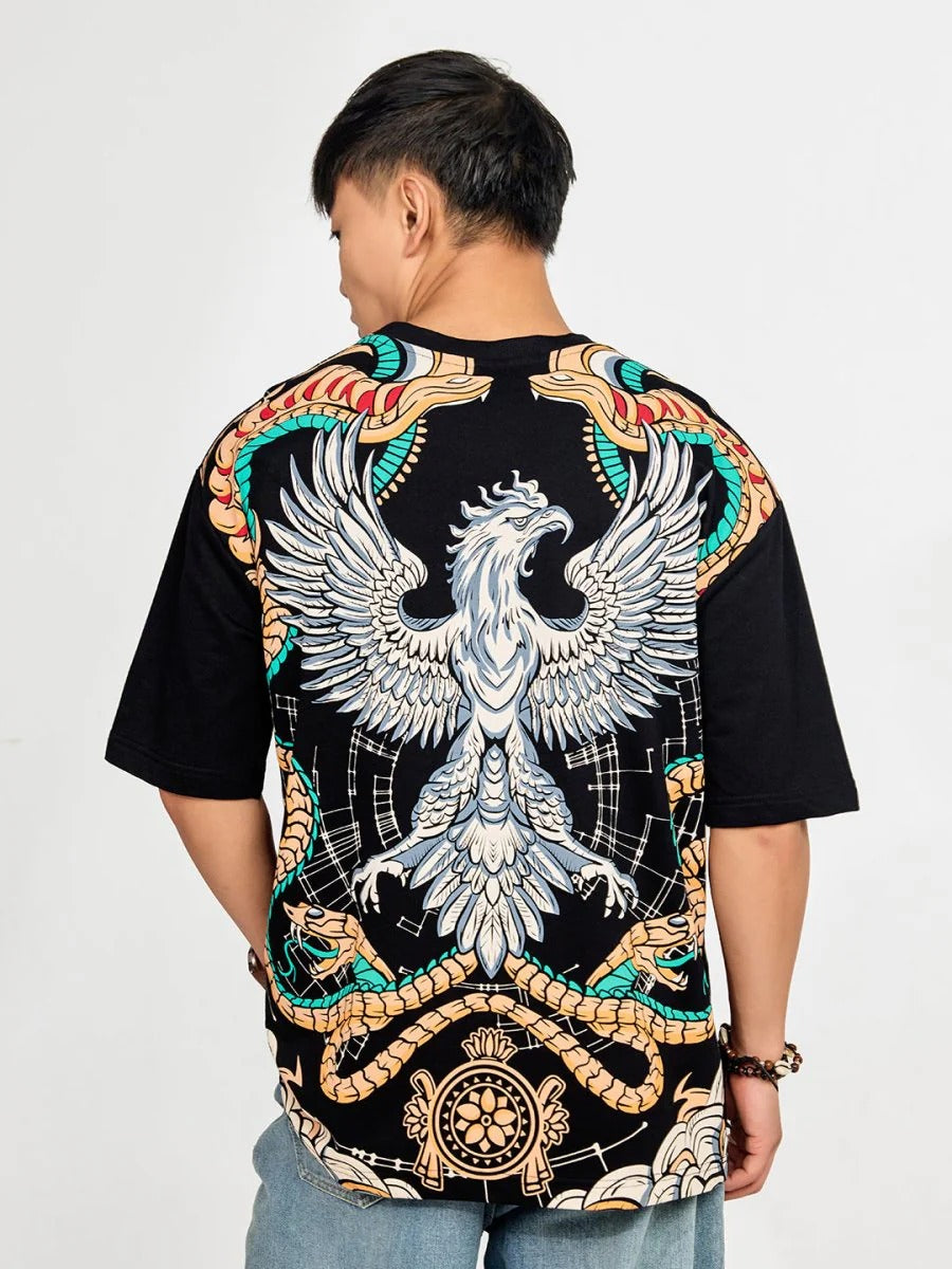 Men's Black Oversized Graphic Typography T-Shirt – Premium Cotton Relaxed Fit Casual Streetwear Tee