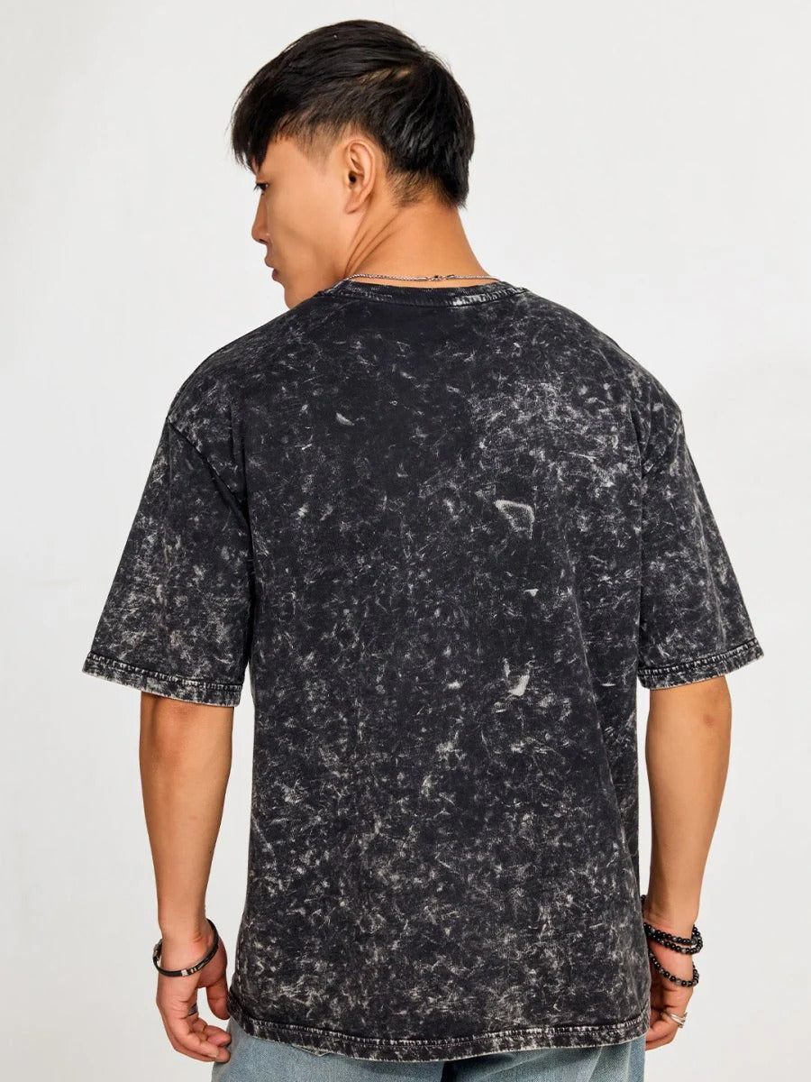 Black Acid Wash Cyborg Asura Oversized Graphic T-Shirt – Premium Cotton Relaxed Fit Casual Streetwear Tee