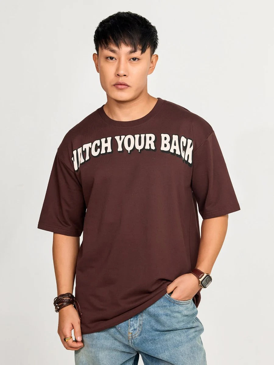 Men's Brown Oversized Graphic Typography T-Shirt – Premium Cotton Relaxed Fit Casual Streetwear Tee