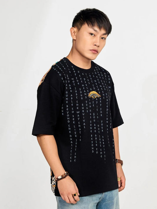 Men's Black Oversized Graphic Typography T-Shirt – Premium Cotton Relaxed Fit Casual Streetwear Tee