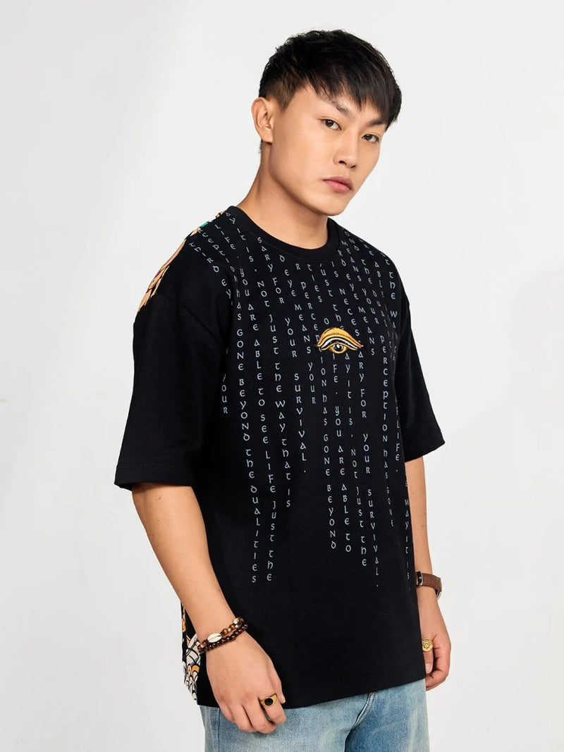 Men's Black Oversized Graphic Typography T-Shirt – Premium Cotton Relaxed Fit Casual Streetwear Tee